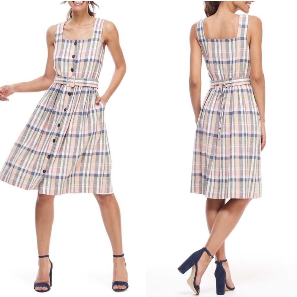 Gal Meets Glam Linen Blend Plaid Dress EUC
